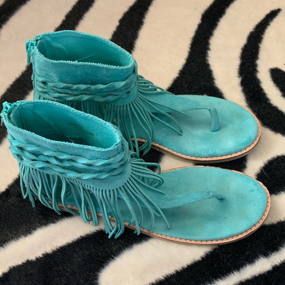 Turquoise suede sandals